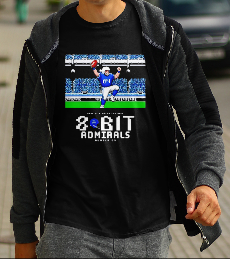 Bayside Academy Football 8 Bit Admirals Player Number 64 Retro Pixel T-Shirt