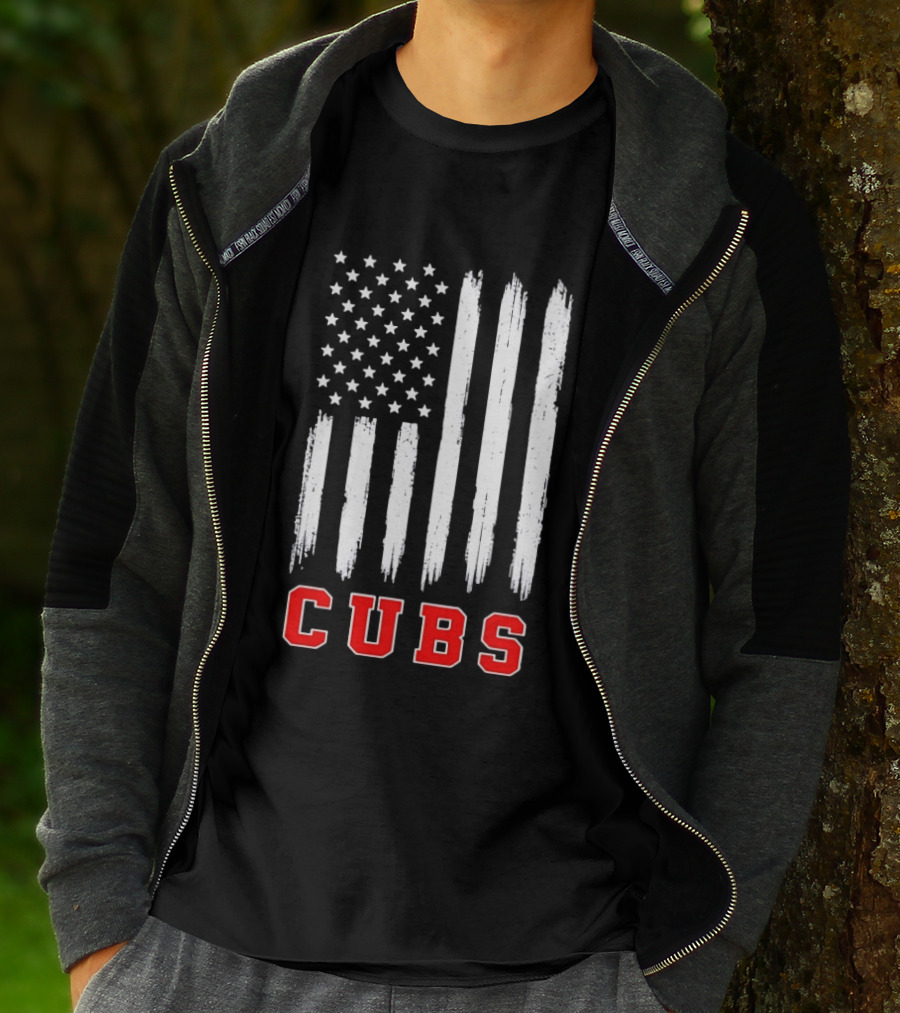 Cubs Distressed American Flag Stars And Stripes T-Shirt