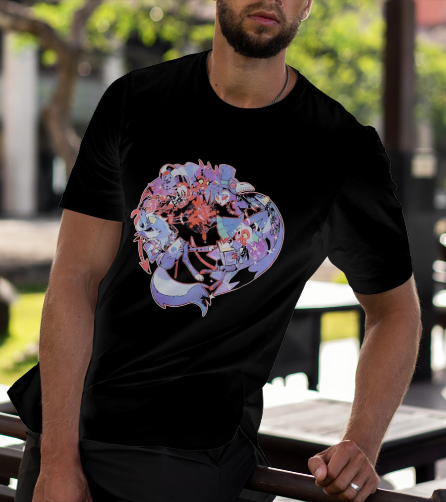 Helluva Boss Blitzø Moxxie Heart Character Collage T-Shirt