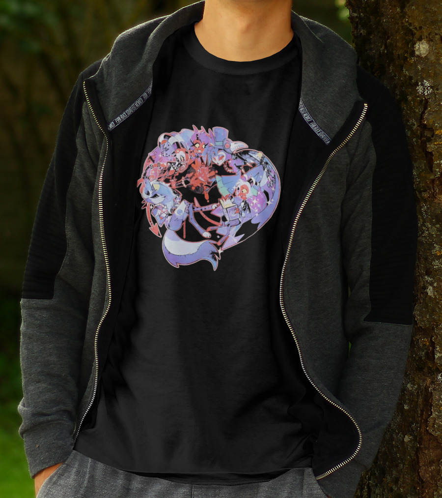Helluva Boss Blitzø Moxxie Heart Character Collage T-Shirt
