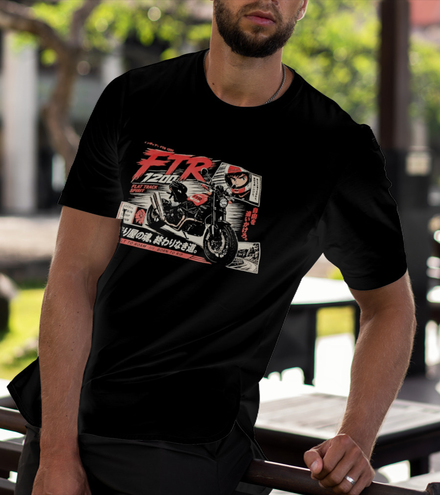 Indian FTR 1200 Flat Track Spirit Built To Roam Born To Rip 1203cc V Twin 123HP 120NM Japanese Manga T-Shirt