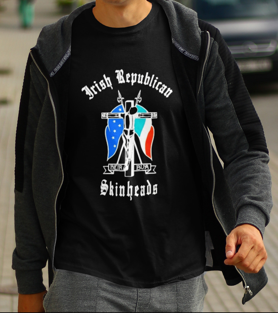 Irish Republican Skinheads Beir Bua Flag Cross T-Shirt