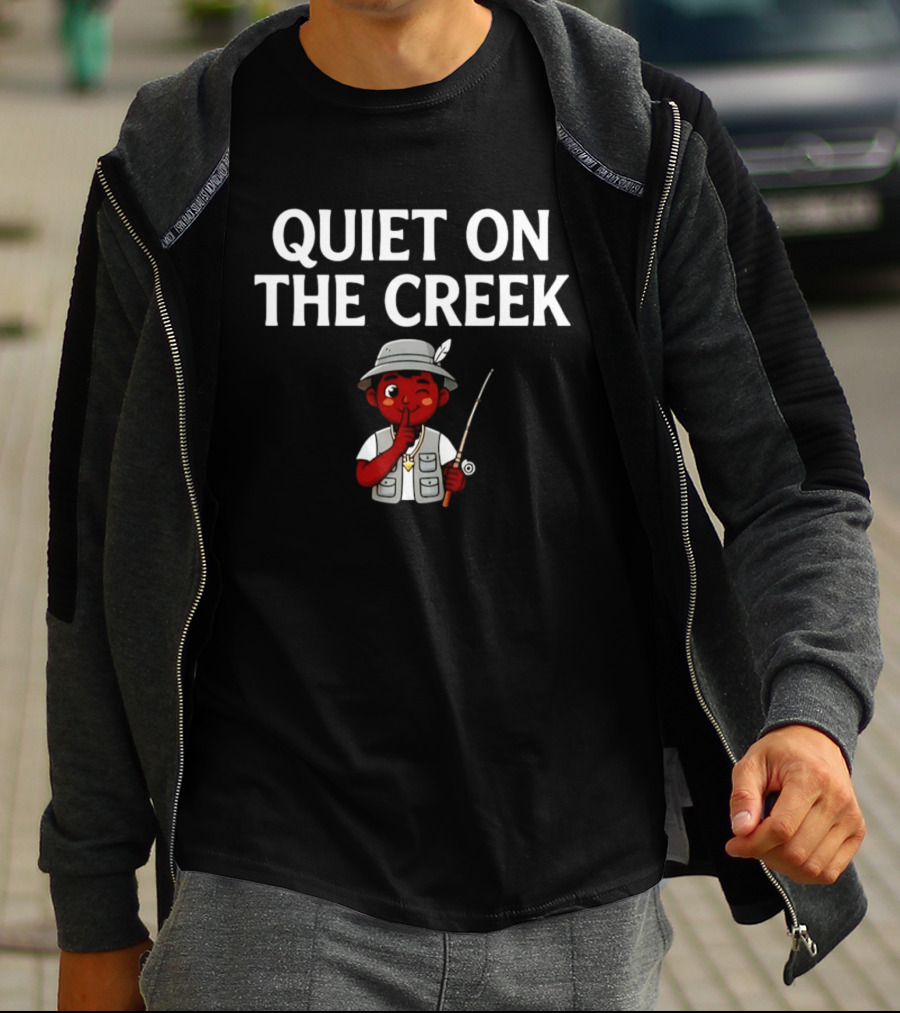 Quiet On The Creek Cartoon Fisherman With Fishing Rod T-Shirt