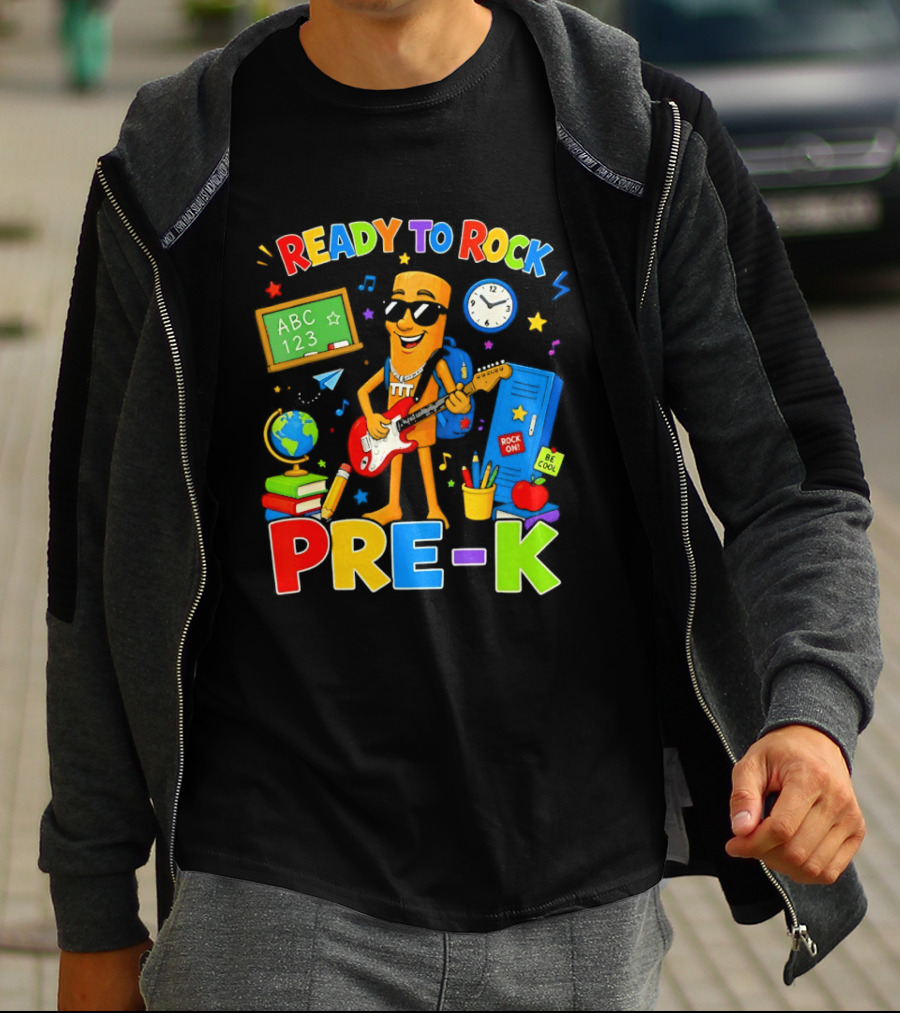 Ready To Rock Pre K Cartoon With Guitar And School Supplies T-Shirt