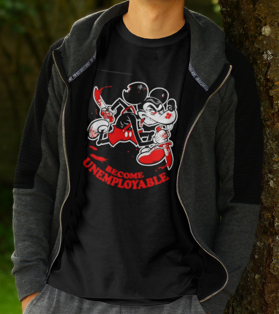 Mickey Mouse Become Unemployable Edgy Cartoon Blood Splatter T-Shirt
