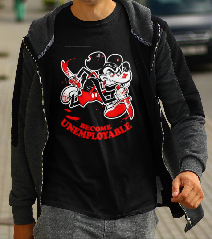 Mickey Mouse Become Unemployable Edgy Cartoon Blood Splatter T-Shirt