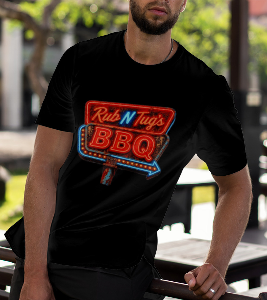 Rub N Tug's BBQ Neon Sign Barbecue Arrow T-Shirt