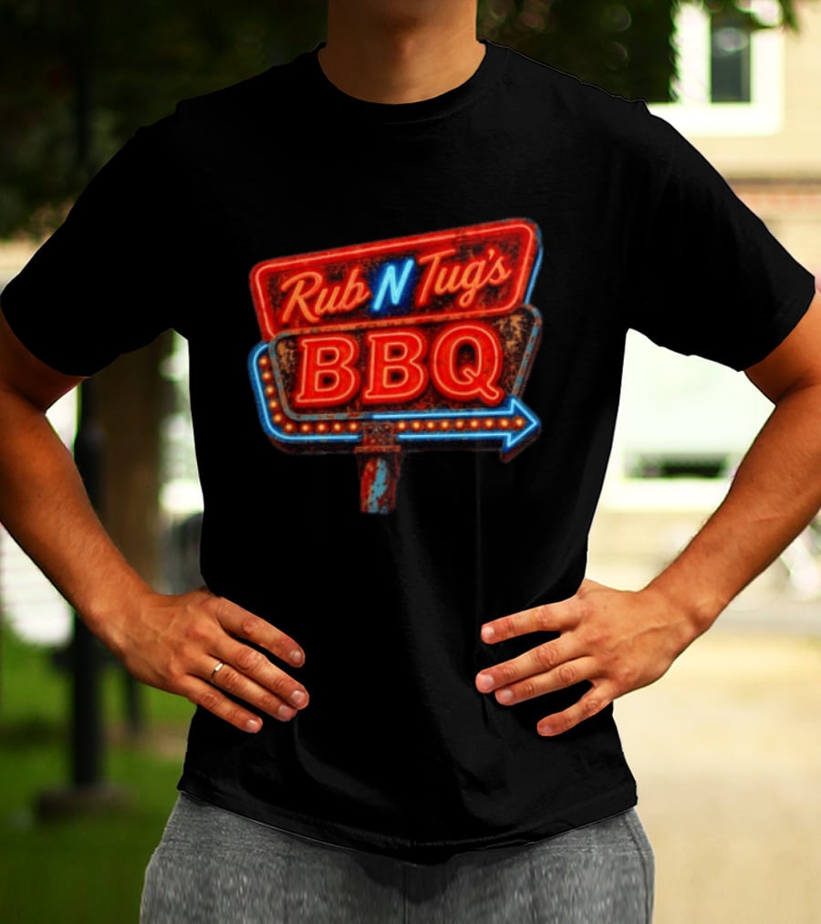 Rub N Tug's BBQ Neon Sign Barbecue Arrow T-Shirt