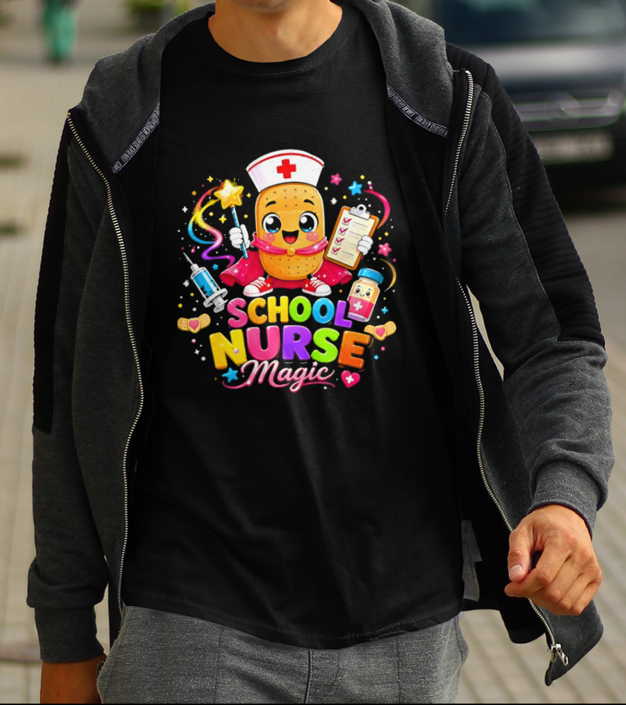 Magic School Nurse Potato Cartoon With Syringe And Pill T-Shirt
