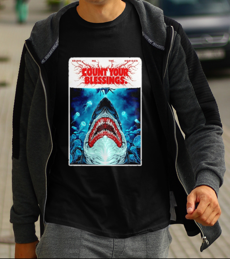 Bring Me The Horizon Count Your Blessings Shark And Jellyfish Ocean Scene T-Shirt