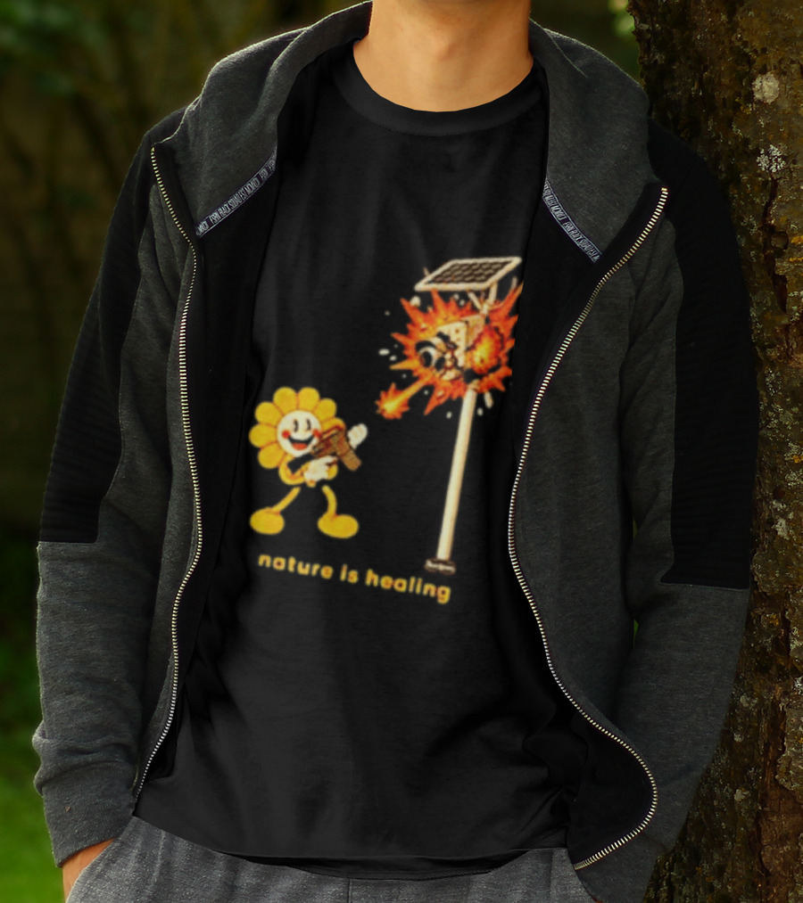 Nature Is Healing Flower Shooting Solar Security Camera Explosion T-Shirt