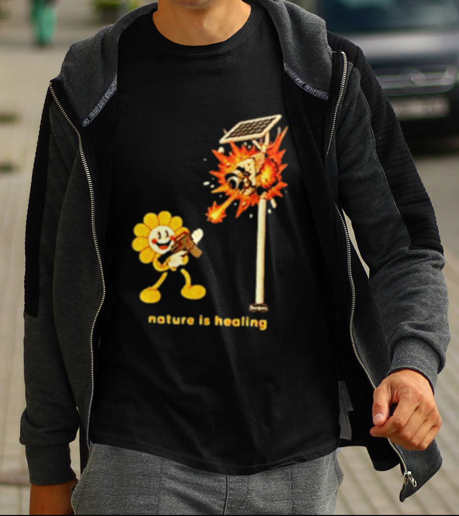 Nature Is Healing Flower Shooting Solar Security Camera Explosion T-Shirt