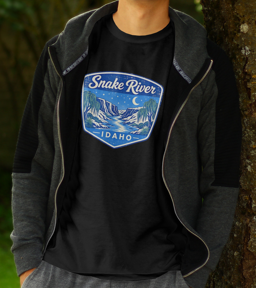 Snake River Idaho Nighttime Canyon With Moon And Stars T-Shirt