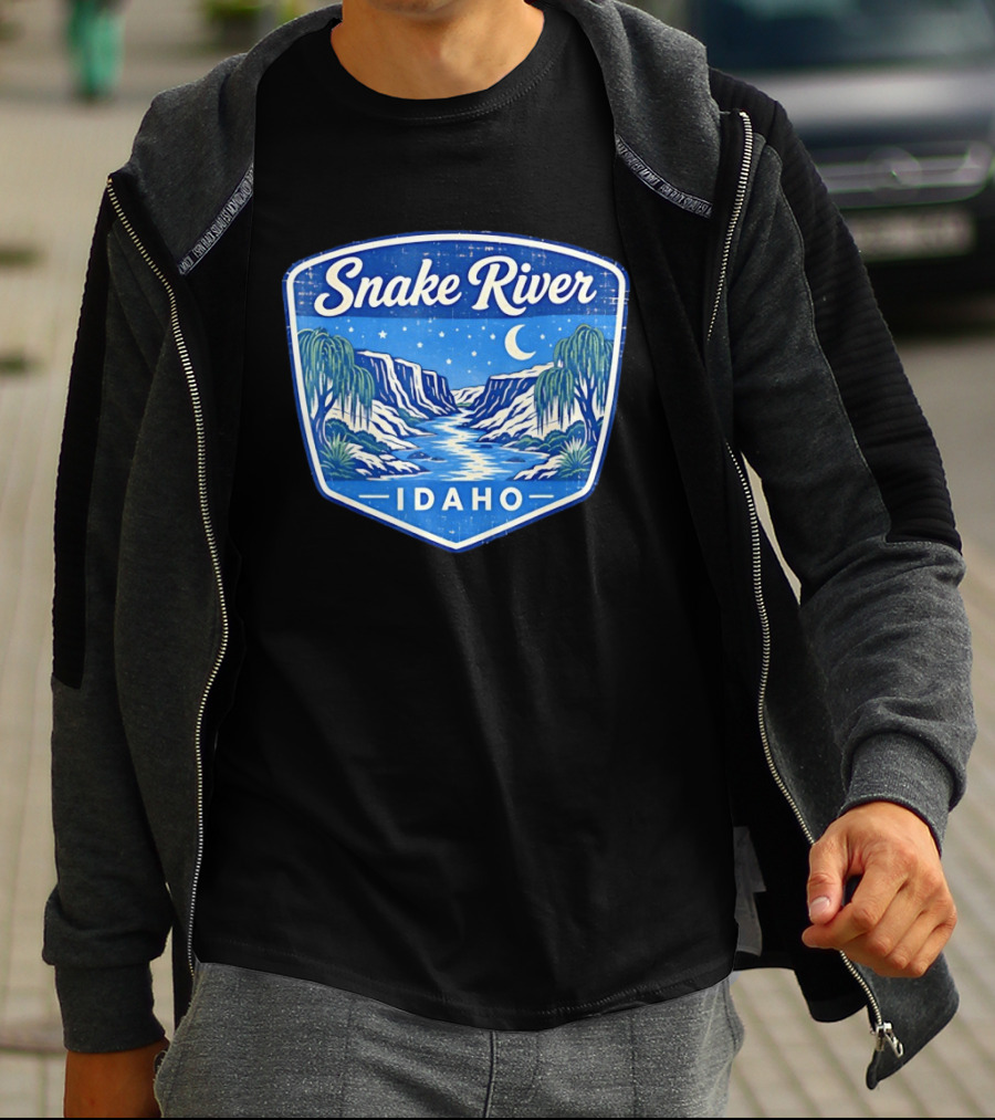 Snake River Idaho Nighttime Canyon With Moon And Stars T-Shirt