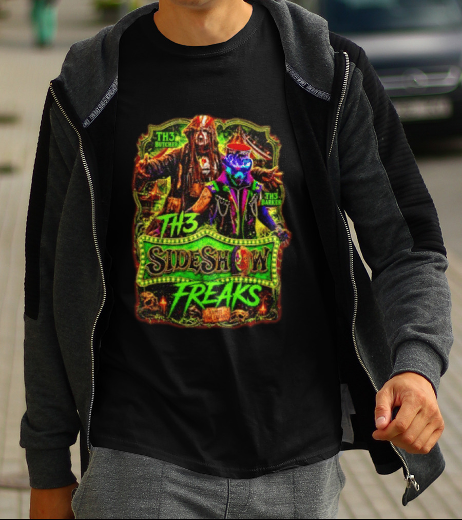TH3 Sideshow Freaks Butcher Barker Admit The Freaks Carnival Horror T-Shirt