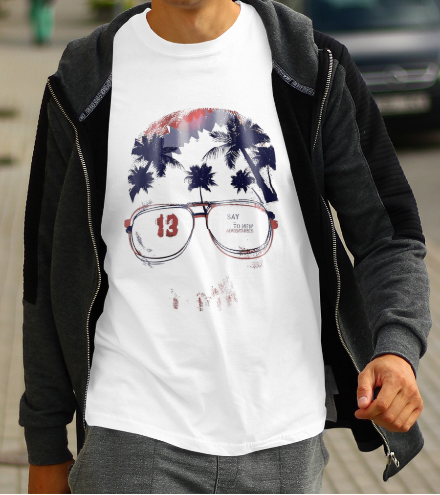 13 Say To New Adventures Tropical Palm Tree Sunglasses T-Shirt