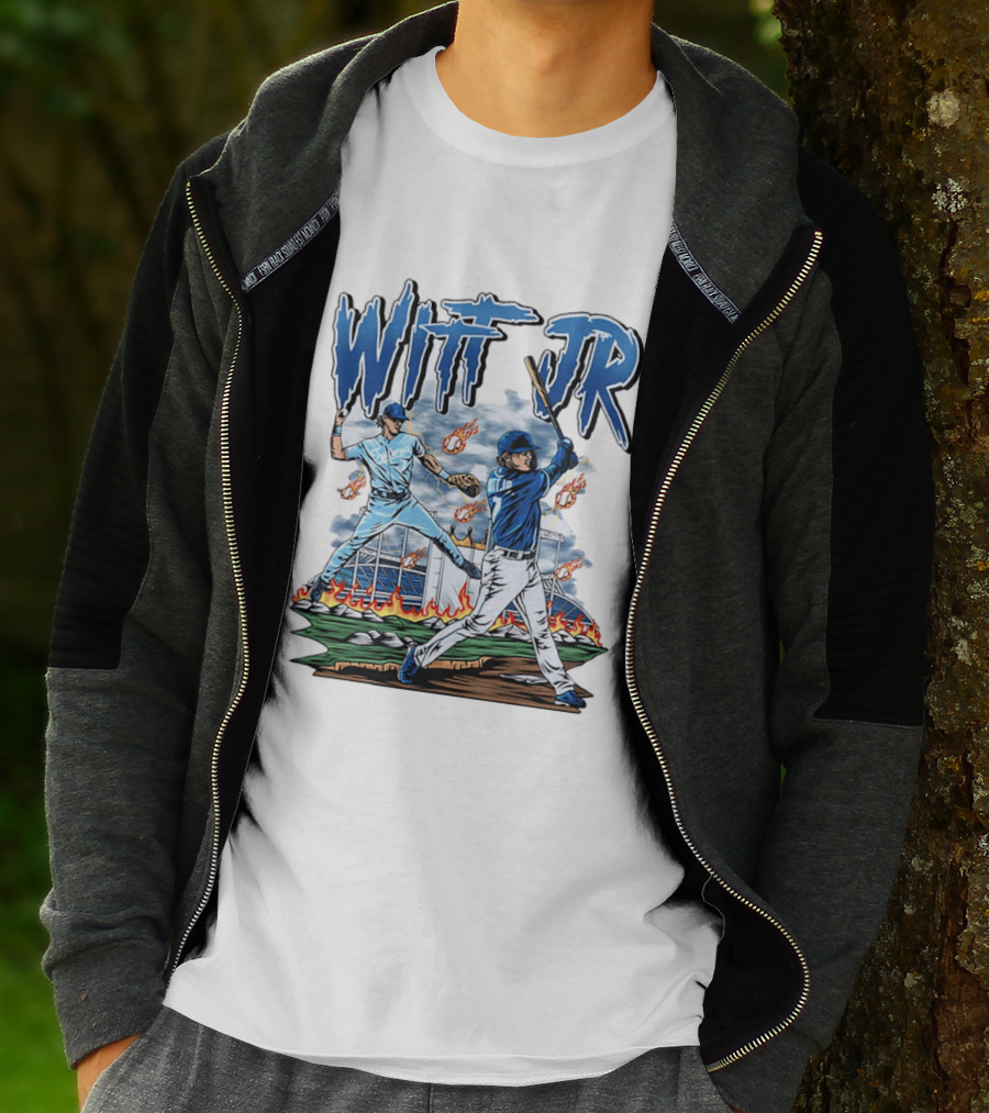 Bobby Witt Jr Kansas City Royals Baseball Player Illustration With Dynamic Action Scenes T-Shirt