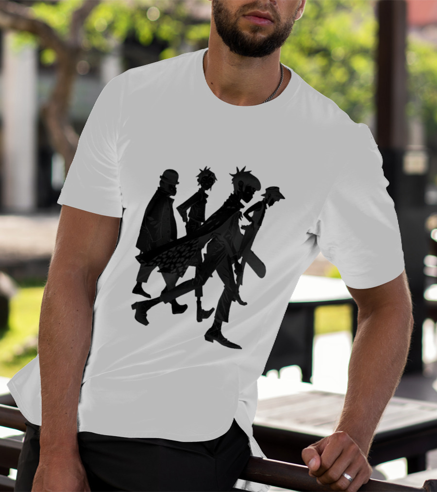 Gorillaz Band Members Silhouettes Dark Shadows Walking T-Shirt