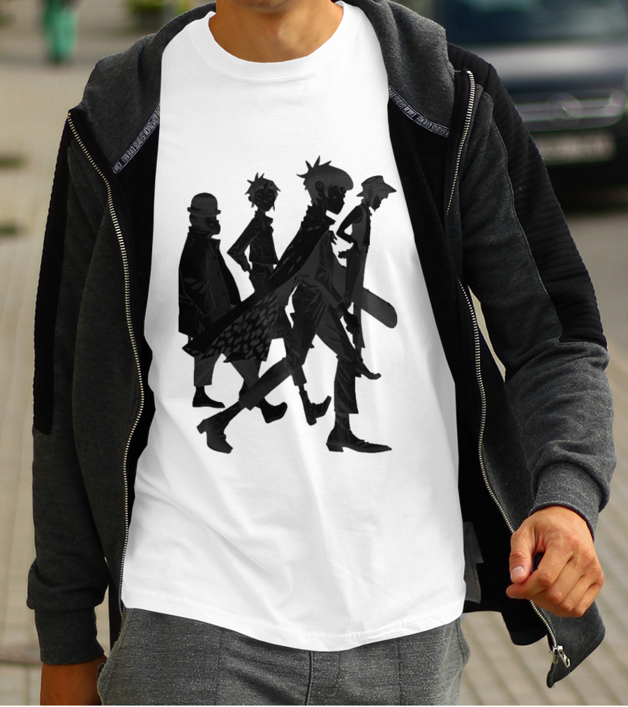 Gorillaz Band Members Silhouettes Dark Shadows Walking T-Shirt