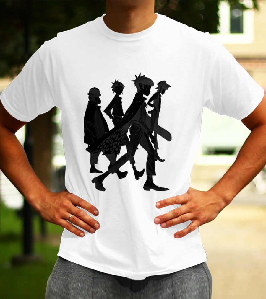 Gorillaz Band Members Silhouettes Dark Shadows Walking T-Shirt