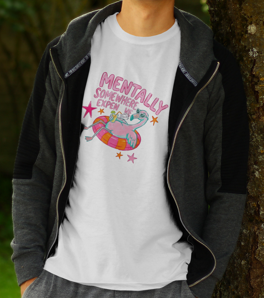 Mentally Somewhere Expensive Flamingo Pool Float Summer Vibes T-Shirt