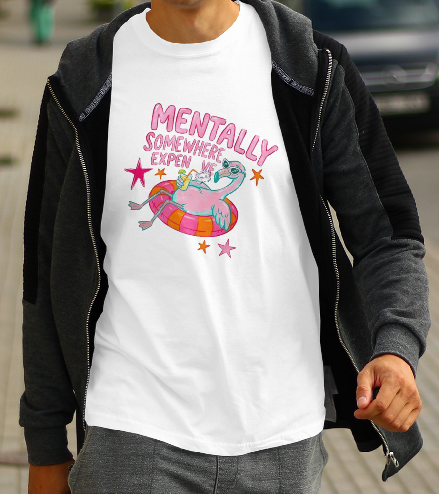 Mentally Somewhere Expensive Flamingo Pool Float Summer Vibes T-Shirt