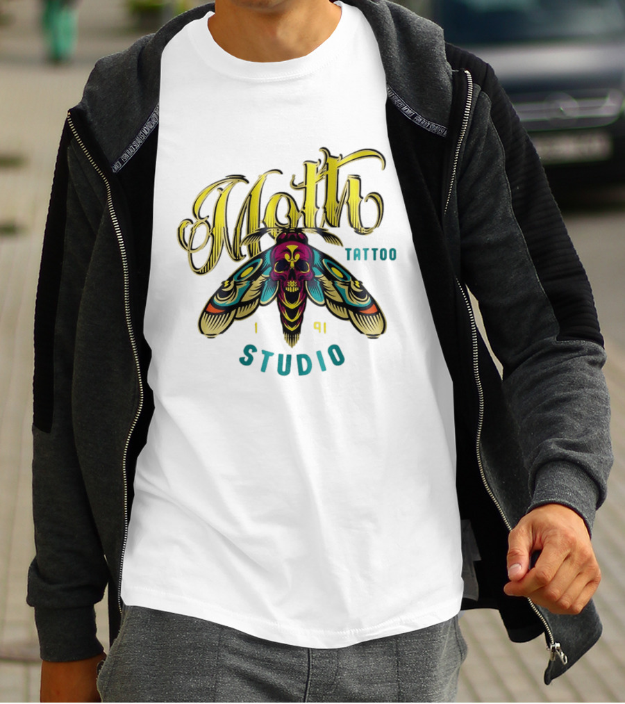 Moth Tattoo Studio 1991 Skull Moth Gothic T-Shirt