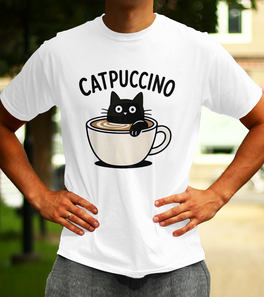 CATPUCCINO Black Cat In A Coffee Cup Cappuccino T-Shirt