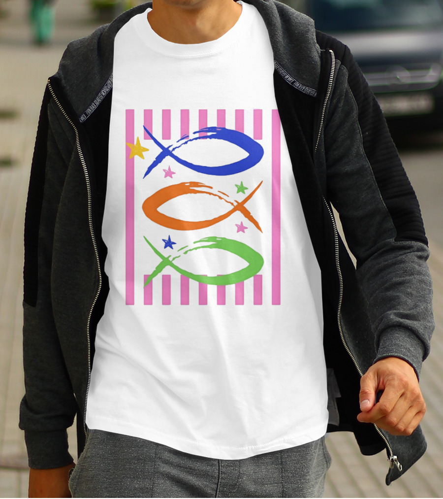 Christian Fish With Vibrant Stars And Stripes T-Shirt