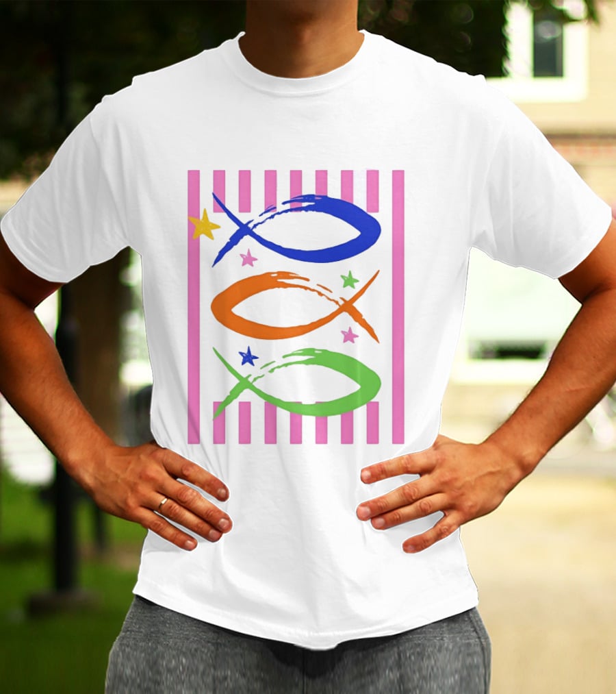 Christian Fish With Vibrant Stars And Stripes T-Shirt