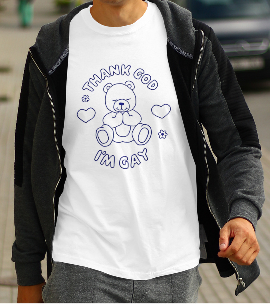 Thank God I'm Gay Teddy Bear With Hearts LGBTQ Pride T-Shirt