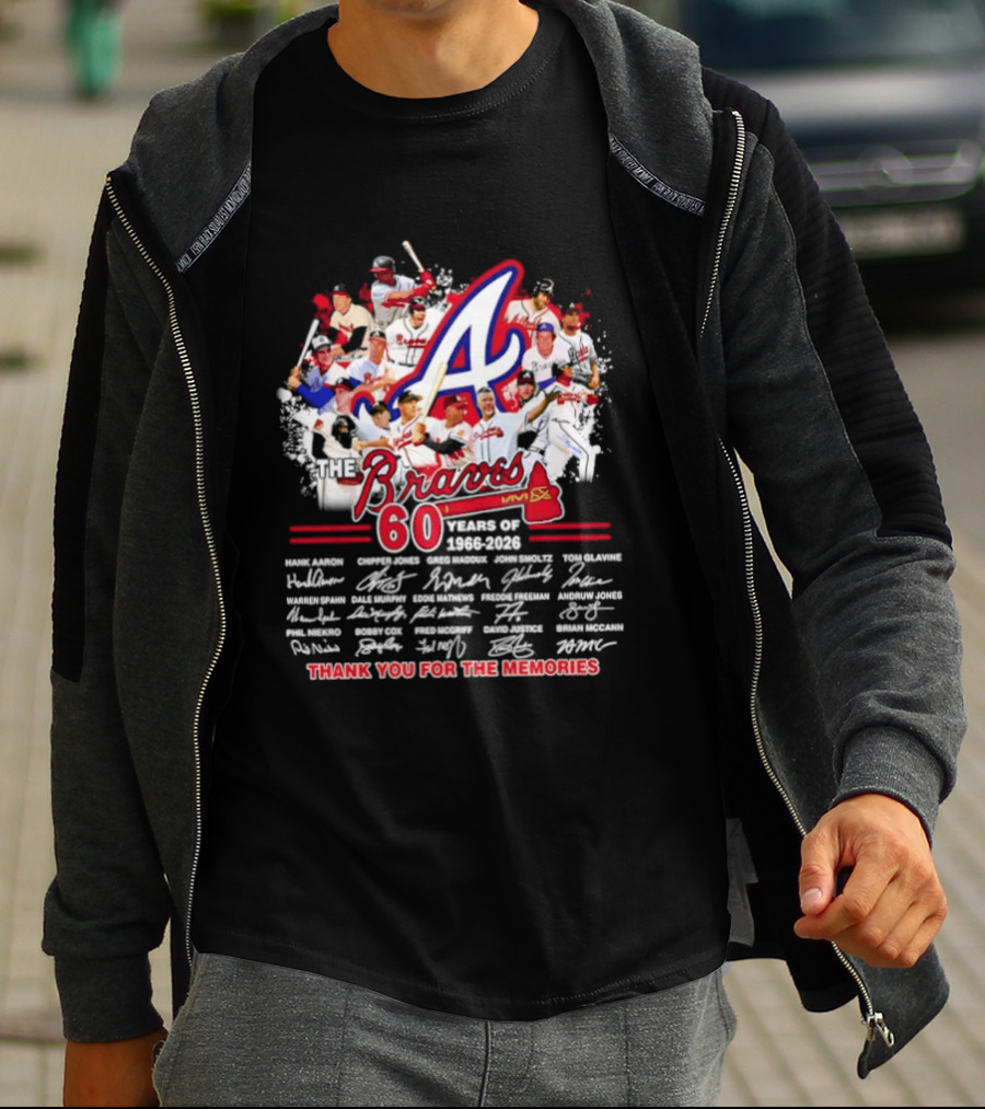 Atlanta Braves 60 Years 1966 2026 Collage Team Thank You For The Memories Autographed T-Shirt