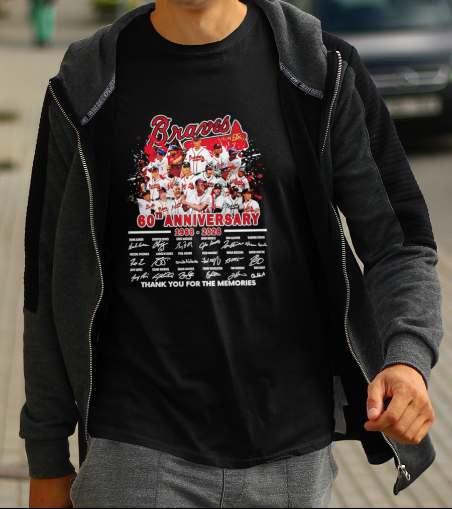 Atlanta Braves 60th Anniversary 1966 2026 Thank You For The Memories Signatures T-Shirt