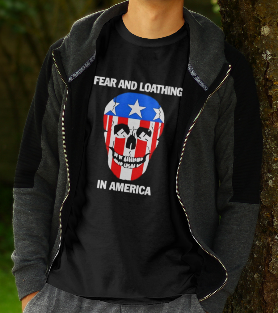 Fear And Loathing In America Skull With American Flag Stars And Stripes T-Shirt