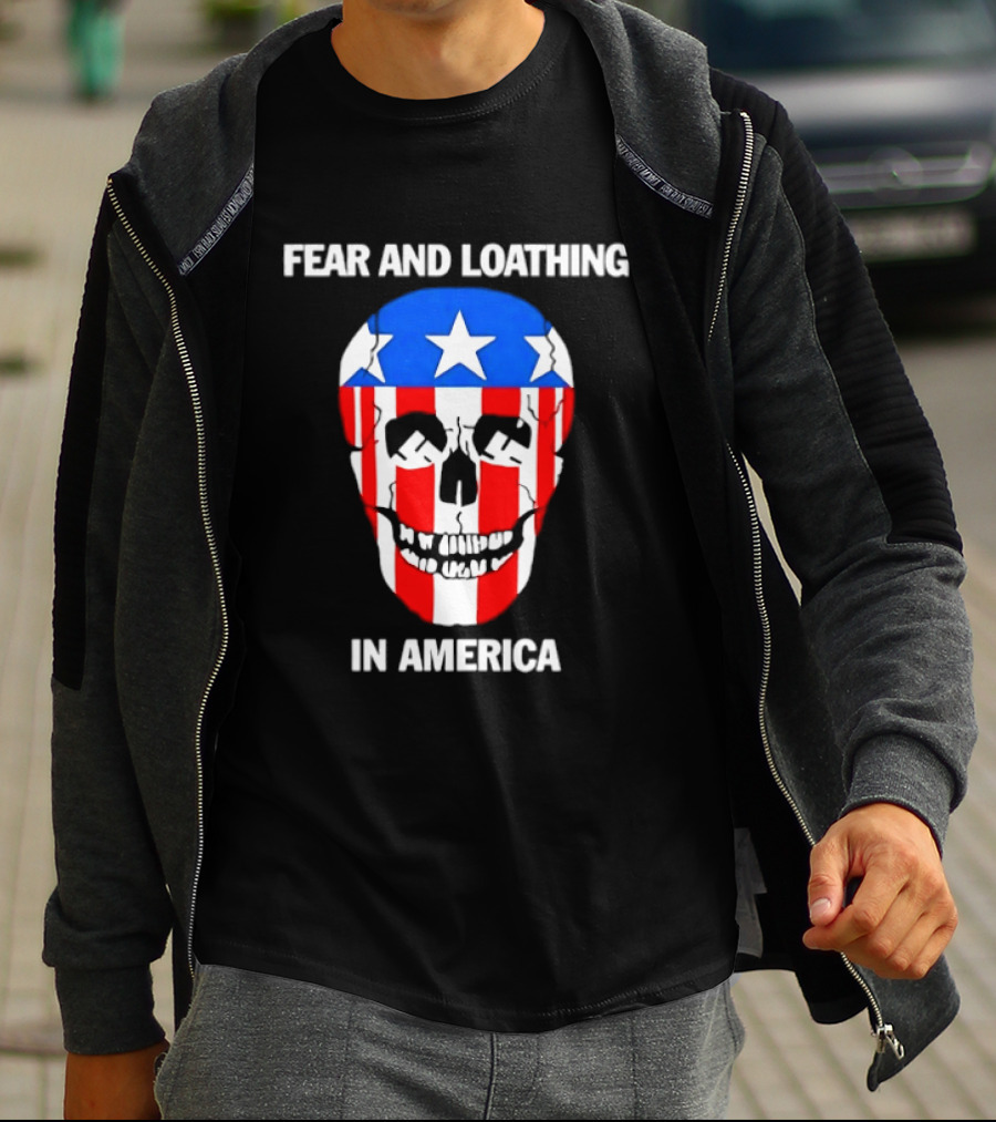 Fear And Loathing In America Skull With American Flag Stars And Stripes T-Shirt