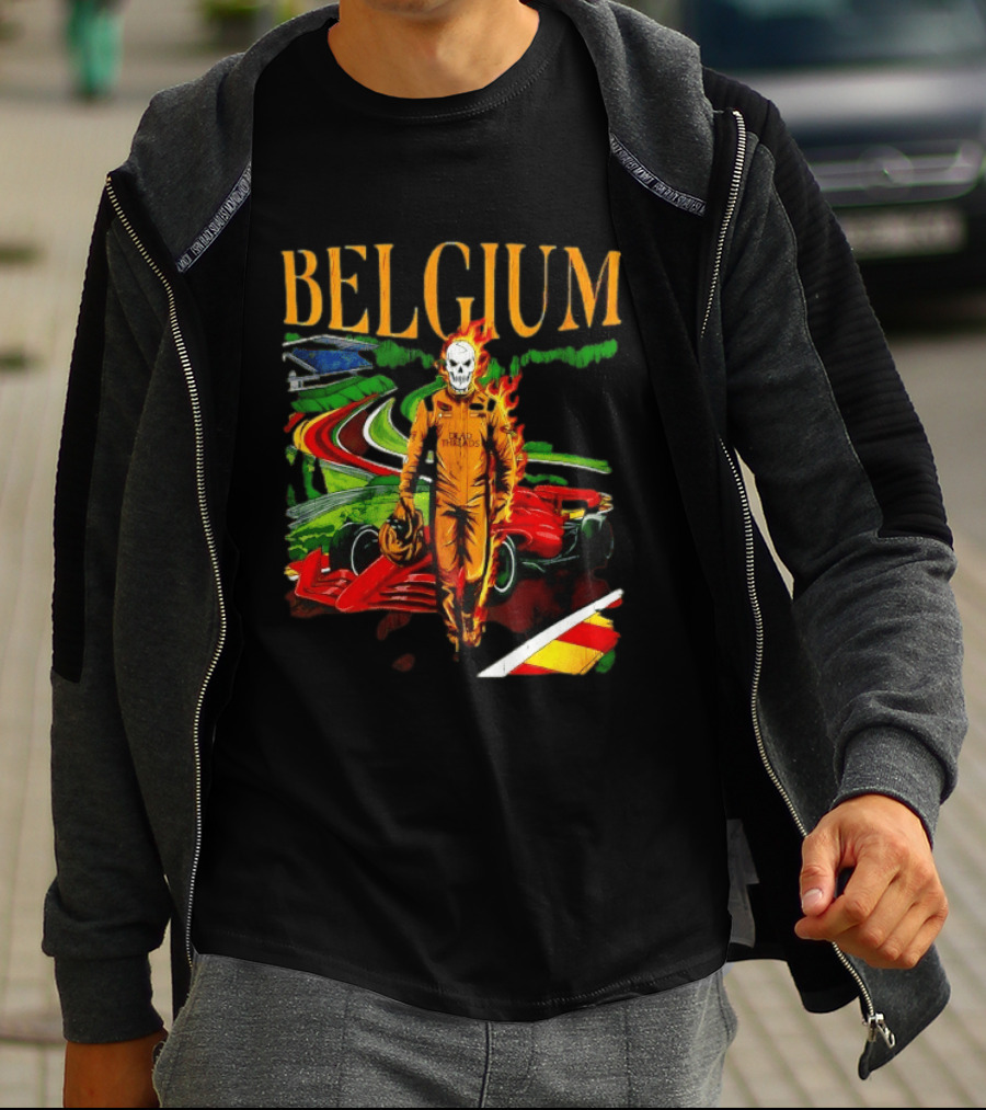 Belgium Dead Threads Formula 1 Racing Skeleton Flame Suit Track T-Shirt