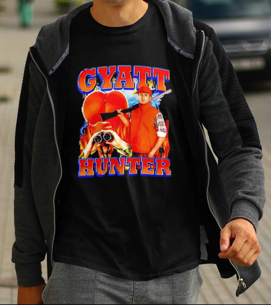 Gyatt Hunter Peach Slang With Binoculars And Rifle T-Shirt