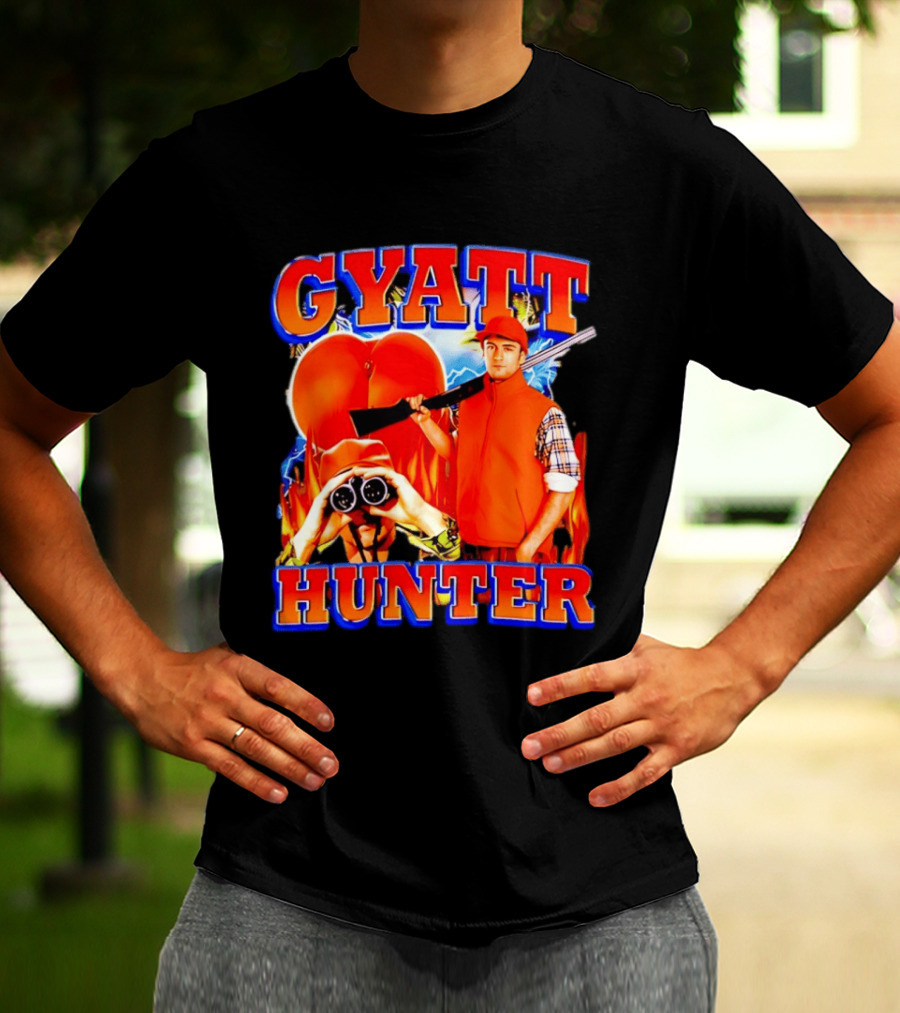 Gyatt Hunter Peach Slang With Binoculars And Rifle T-Shirt
