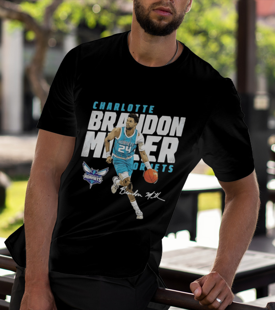 Charlotte Hornets Brandon Miller 24 Basketball Player Signature T-Shirt