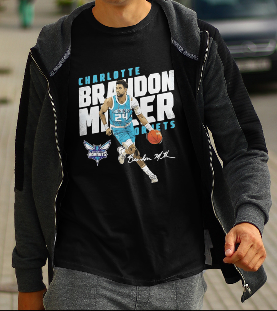 Charlotte Hornets Brandon Miller 24 Basketball Player Signature T-Shirt