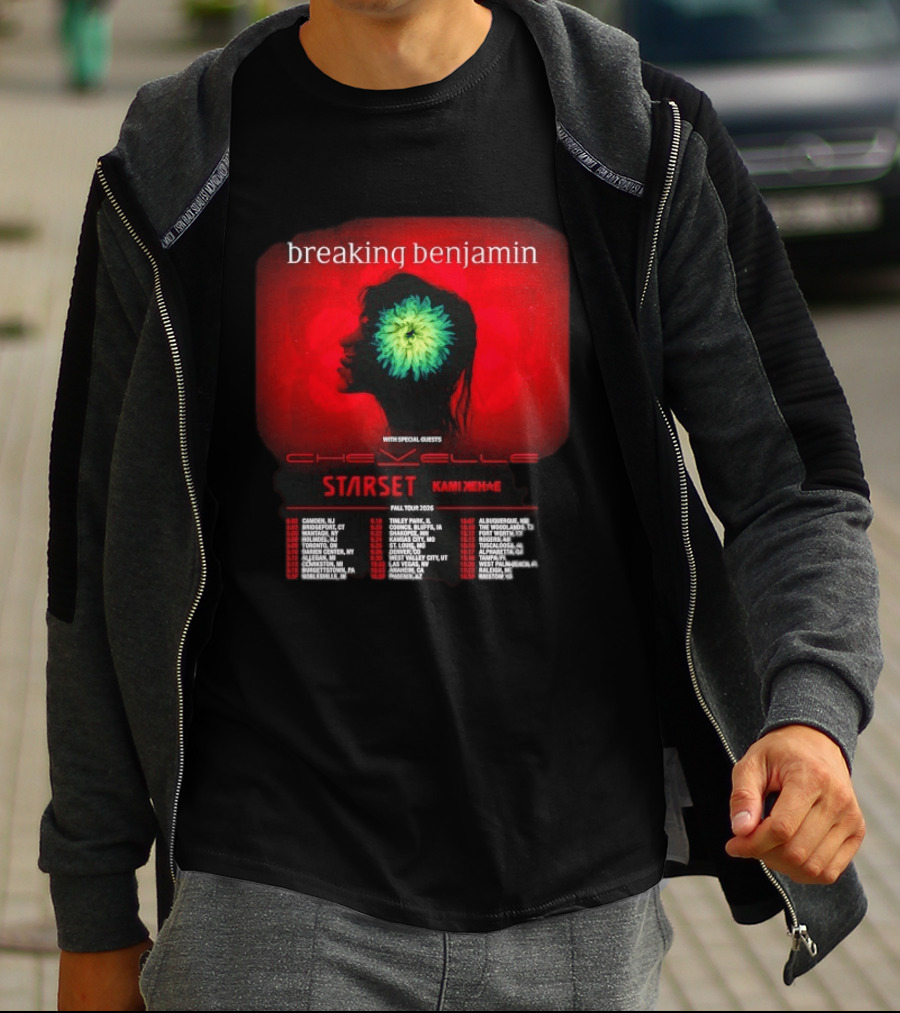 Breaking Benjamin Chevelle Starset Kami Kehe Fall Tour 2026 Dates And Locations T-Shirt
