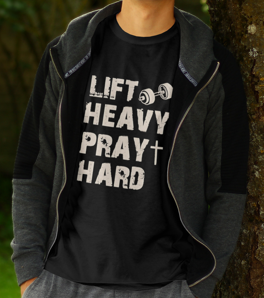 Christian Lift Heavy Pray Hard Dumbbell Fitness Motivation T-Shirt