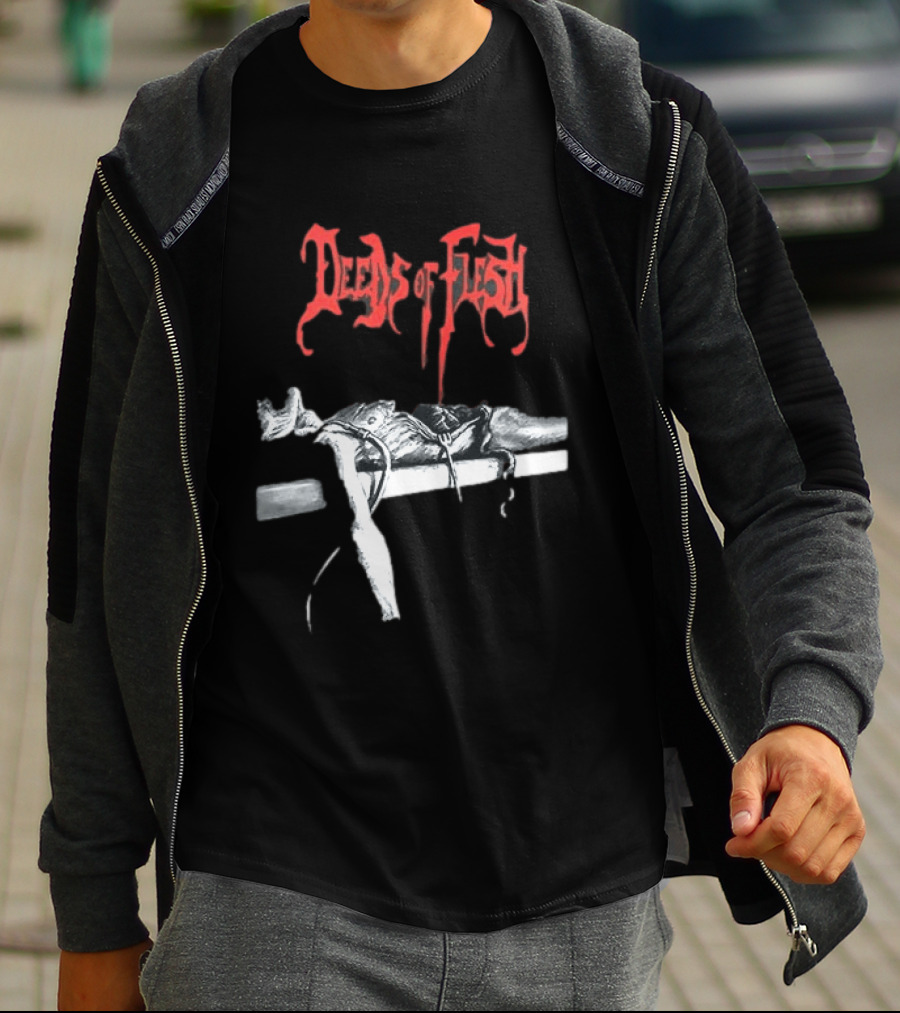 Deeds Of Flesh Trading Pieces The Mortician Stands Over The Body Mind Altered Two Sided T-Shirt