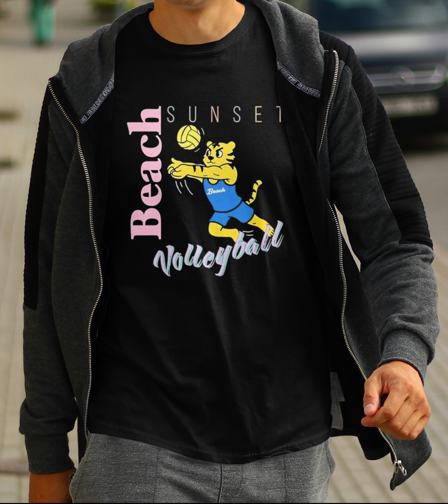 Beach Sunset Volleyball Tiger Jeff Cole T-Shirt