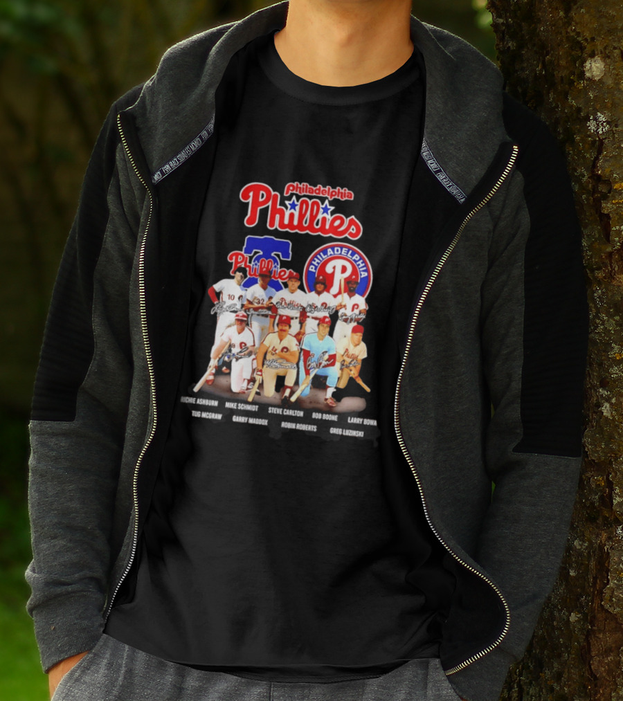 Philadelphia Phillies Legends Ashburn Schmidt Carlton Boone Bowa McGraw Maddox Roberts Luzinski Signatures Vintage Players T-Shirt