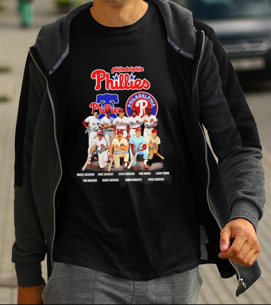 Philadelphia Phillies Legends Ashburn Schmidt Carlton Boone Bowa McGraw Maddox Roberts Luzinski Signatures Vintage Players T-Shirt