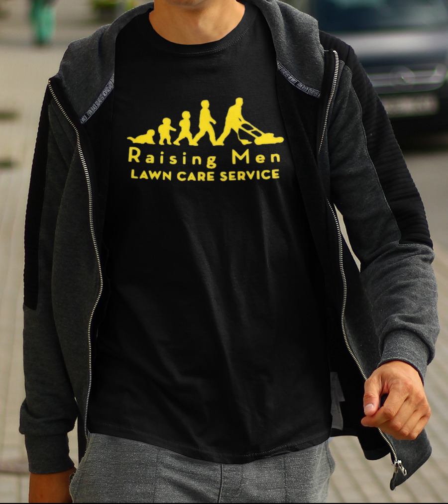 Raising Men Lawn Care Service Family Mowing Progression T-Shirt