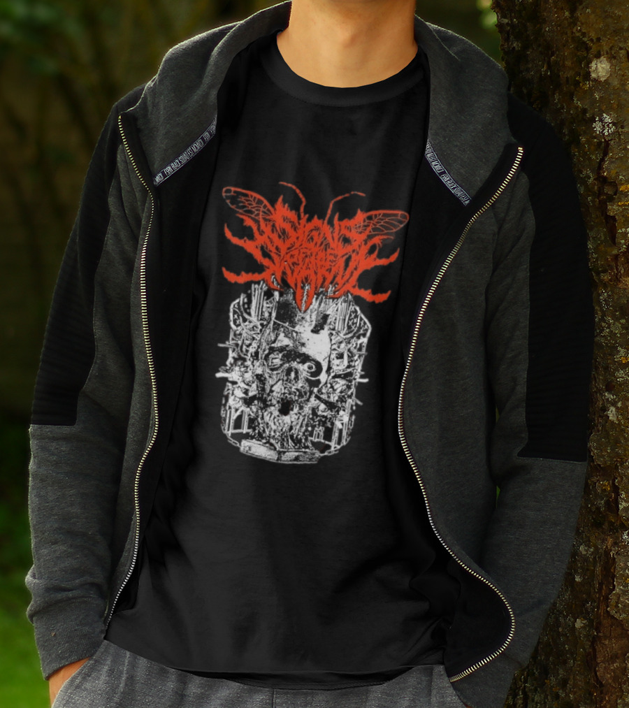 Signs Of The Swarm Skull Deathcore Metal Album Cover T-Shirt
