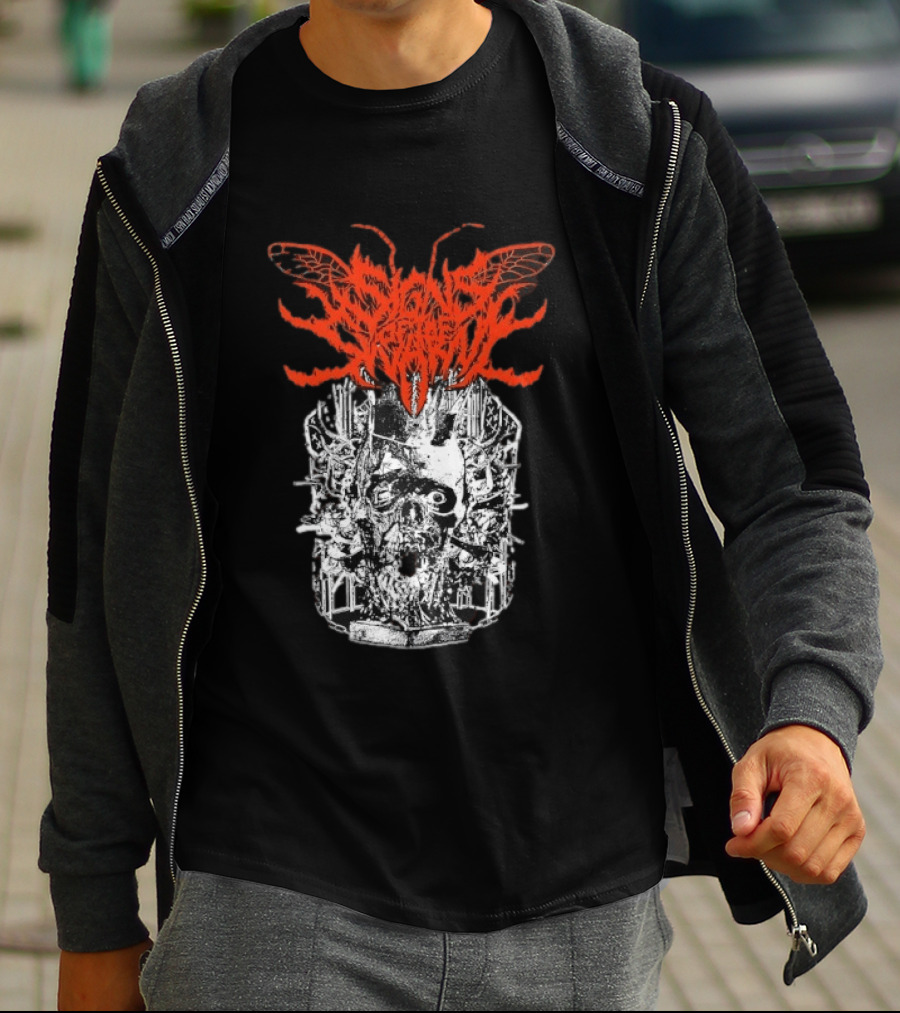 Signs Of The Swarm Skull Deathcore Metal Album Cover T-Shirt