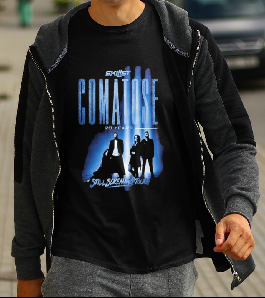 Skillet Comatose 20 Years Still Screaming Tour 2026 Band Silhouette Blue T-Shirt